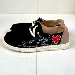 Heydude Wendy Doodle Black Slippers Womens Size 8